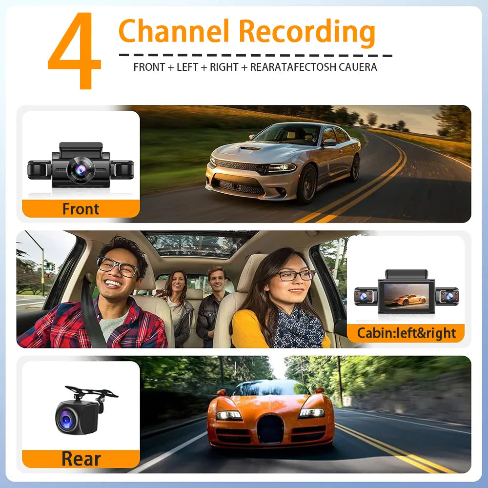 4CH Hidden Dash Cam WiFi APP Car DVR 360° Parking Monitor Night Vision WDR Loop Recording G-Sensor Motion Detection Blackbox