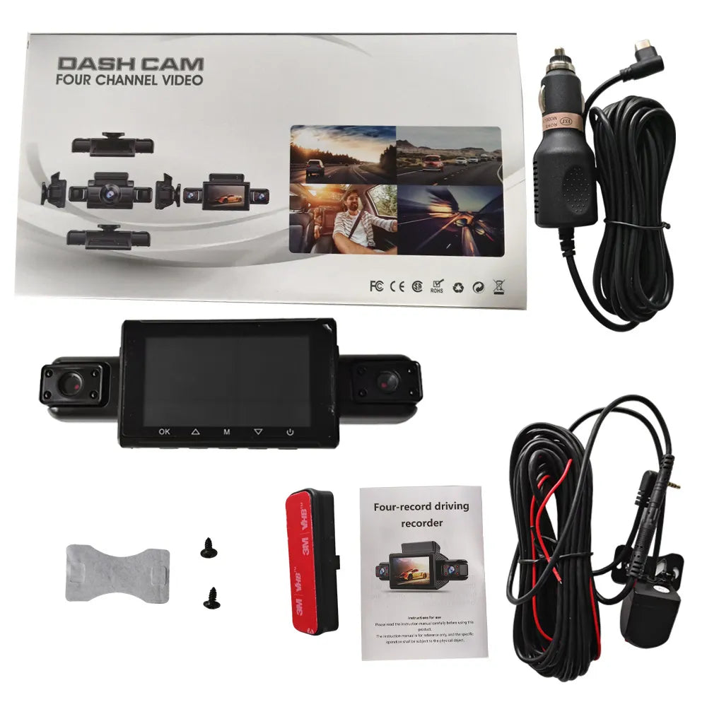 4CH Hidden Dash Cam WiFi APP Car DVR 360° Parking Monitor Night Vision WDR Loop Recording G-Sensor Motion Detection Blackbox