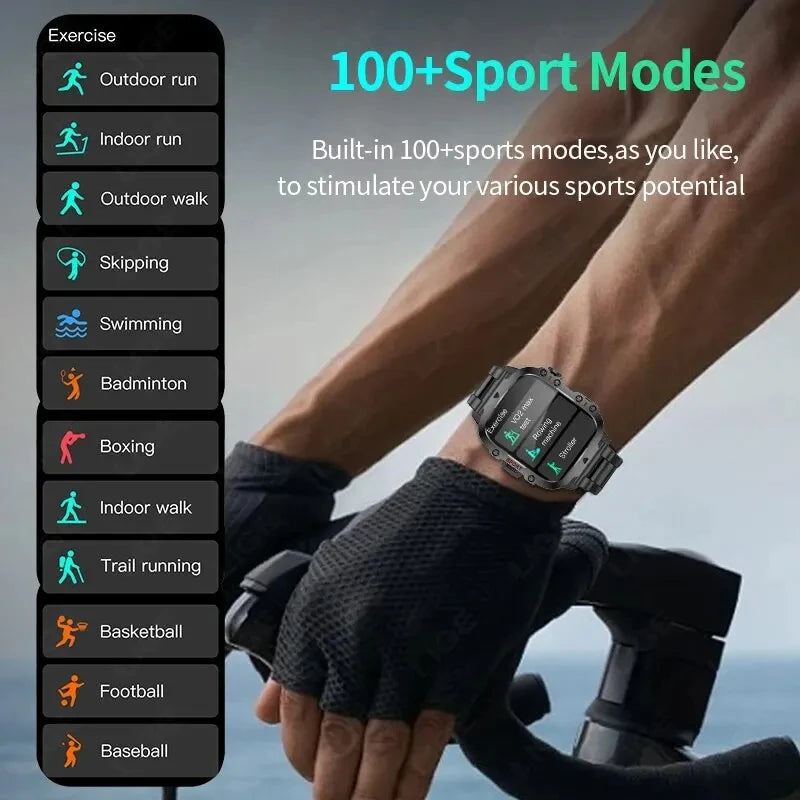 New Original Rugged Military Men Smart Watch Bluetooth Call Fitness Clock 3ATM IP68 Waterproof Sports Smartwatch for Android iOS