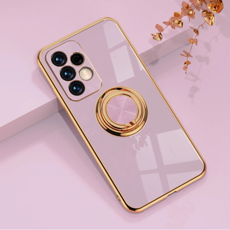 Plating Metal Ring Holder Phone Case For Samsung Galaxy S24 S22 S23 Ultra S21 FE S20 Plus A15 A52 A25 A53 A55 Note 20 Back Cover