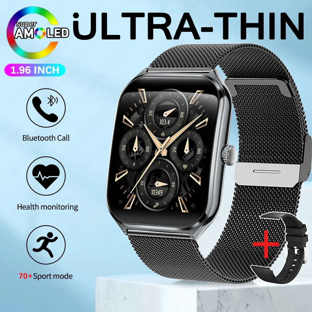 2025 New Ultra Thin Smart Watch Men 1.96"AMOLED 368*448 HD Display Always Show Time Health Monitor Waterproof BT Call Smartwatch