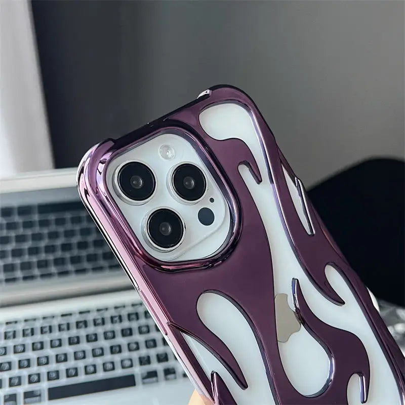 New 3D Flame pattern Hollow Slim Phone Case for iPhone 16 15 14 13 12 11 Pro Max 16E 15 14 16 Plus Shockproof Protective Cover