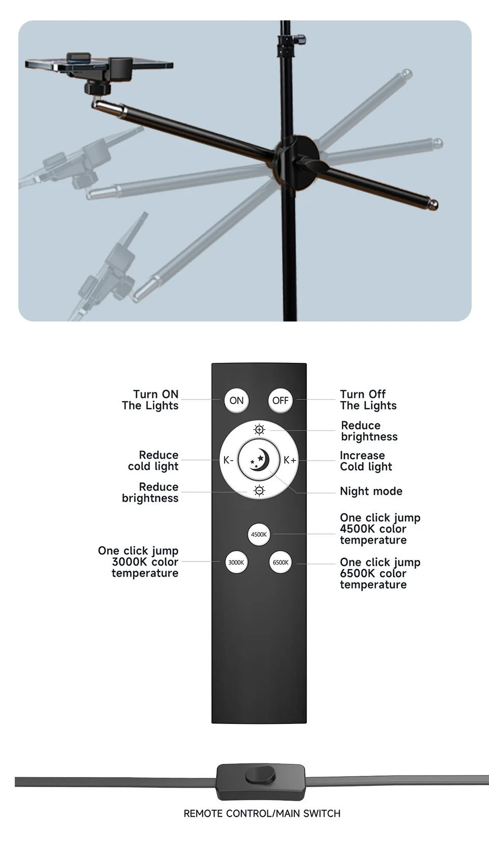LED Photo Studio 3000k-6500k Video Fill Lamp Light Panel Photography Lighting With Tripod Stand Long Arm EU Plug For Live Stream