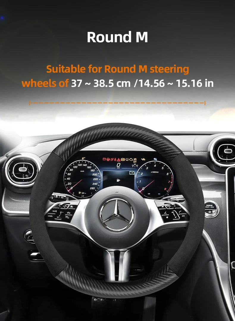 Suitable for Mercedes-Benz Suede Matte Carbon Fiber Texture Steering Wheel Cover Suitable for E Class S C a Glc Suv Eqc Gle Gla Eqe Amg Eq C63 E63 Maybach S600 Phantom Gls600 V Eqv W204 W205 W203