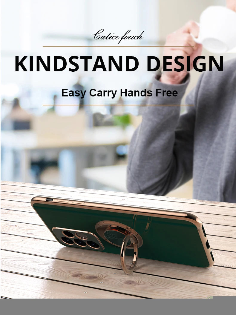 Plating Metal Ring Holder Phone Case For Samsung Galaxy S24 S22 S23 Ultra S21 FE S20 Plus A15 A52 A25 A53 A55 Note 20 Back Cover