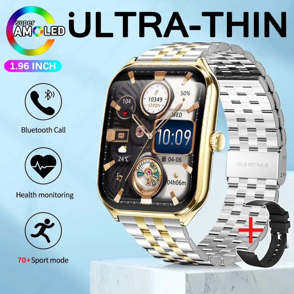 2025 New Ultra Thin Smart Watch Men 1.96"AMOLED 368*448 HD Display Always Show Time Health Monitor Waterproof BT Call Smartwatch