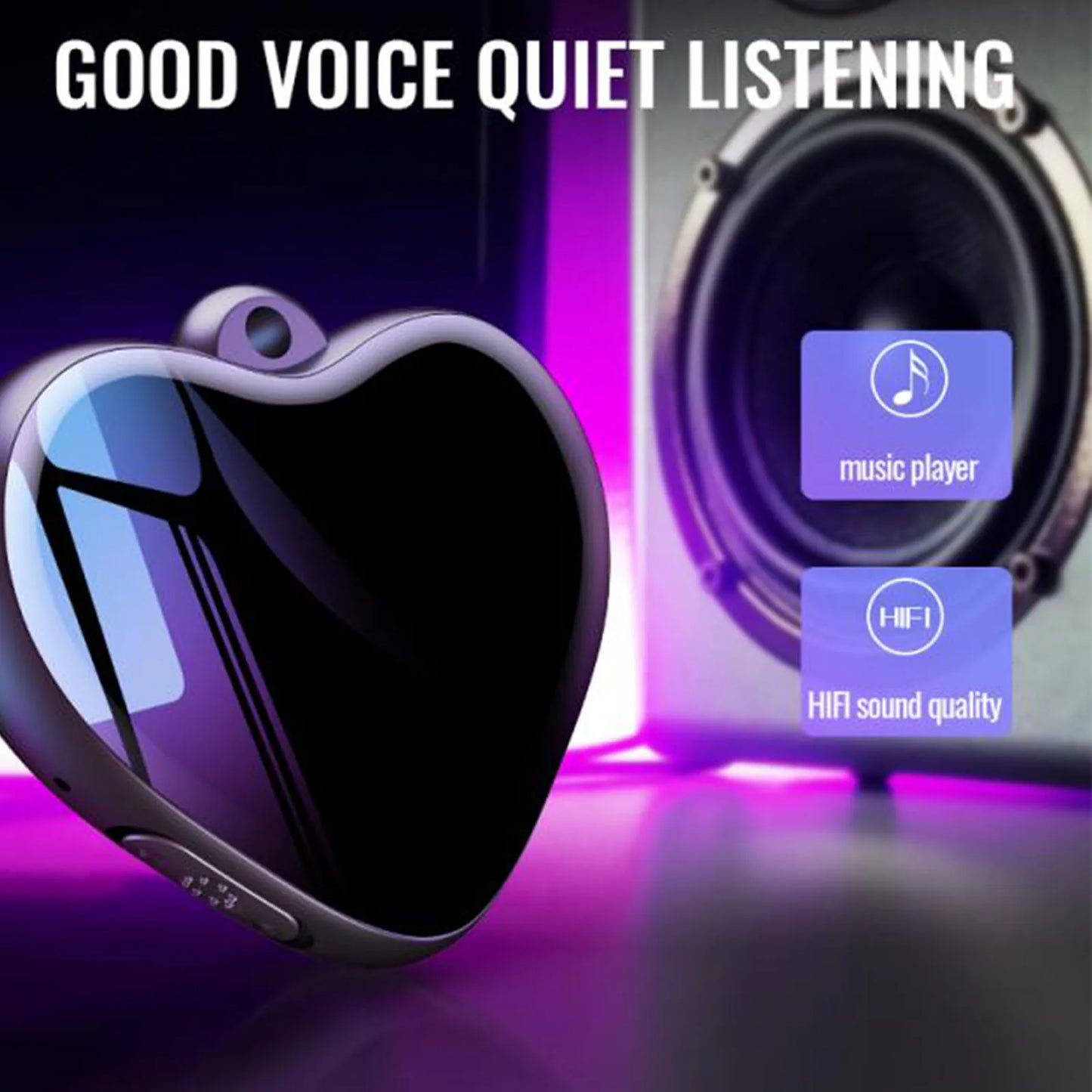 Audio Recorder Heart Pendant Shape Multipurpose Noise Reduction Voice Activated Voice Recorder with Headphones for Lecture