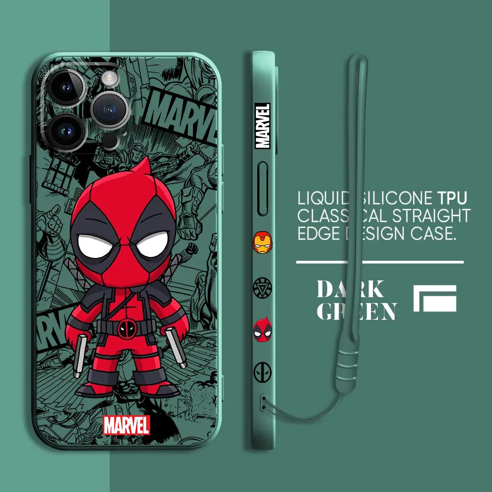 Cartoon Marvel Ironman Deadpool Case for iPhone 12 11 15 Plus X 7 8 13 Mini XR 14 Pro Max SE XS Soft Luxury Cover