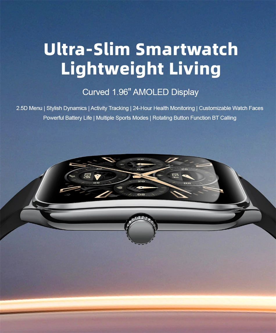 2025 New Ultra Thin Smart Watch Men 1.96"AMOLED 368*448 HD Display Always Show Time Health Monitor Waterproof BT Call Smartwatch