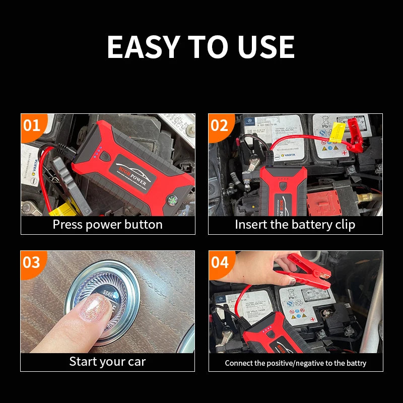 Portable Car Jump Starter Power Bank 99800mAh Emergency Start-up Charger 600A 12V for Cars Booster Battery Quick Starting Device