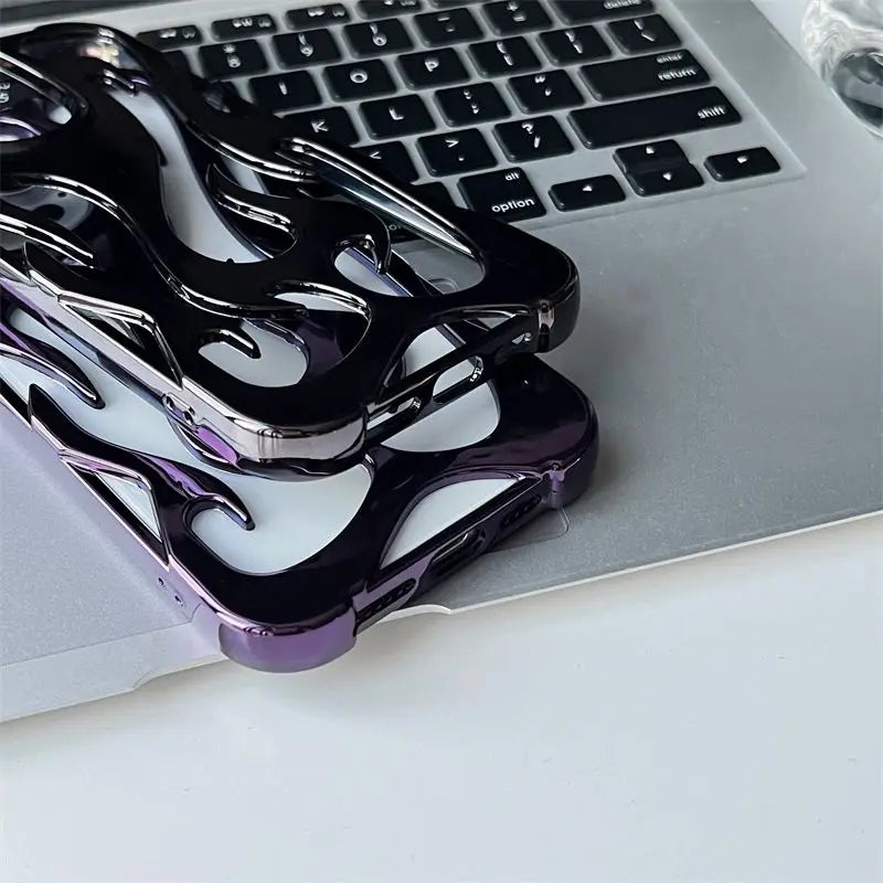 New 3D Flame pattern Hollow Slim Phone Case for iPhone 16 15 14 13 12 11 Pro Max 16E 15 14 16 Plus Shockproof Protective Cover