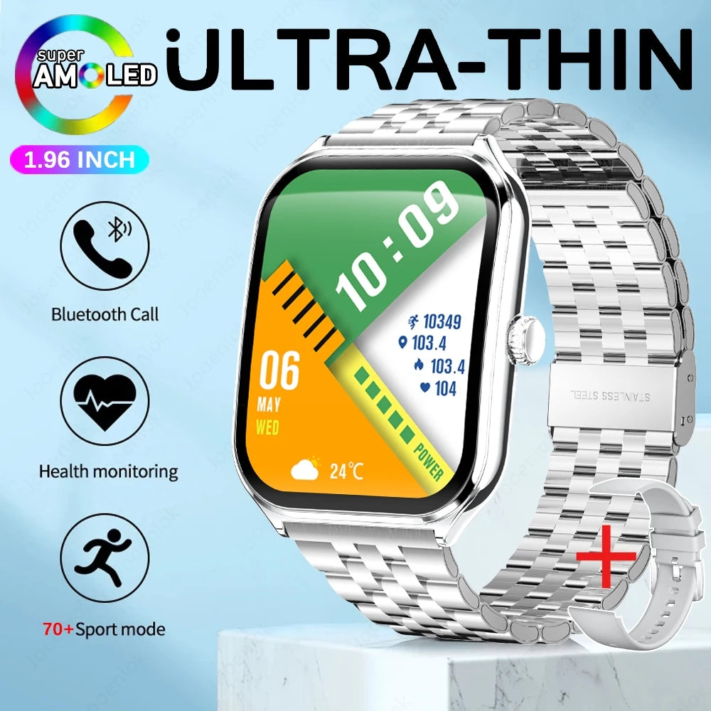 2025 New Ultra Thin Smart Watch Men 1.96"AMOLED 368*448 HD Display Always Show Time Health Monitor Waterproof BT Call Smartwatch
