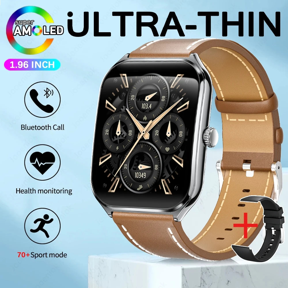 2025 New Ultra Thin Smart Watch Men 1.96"AMOLED 368*448 HD Display Always Show Time Health Monitor Waterproof BT Call Smartwatch