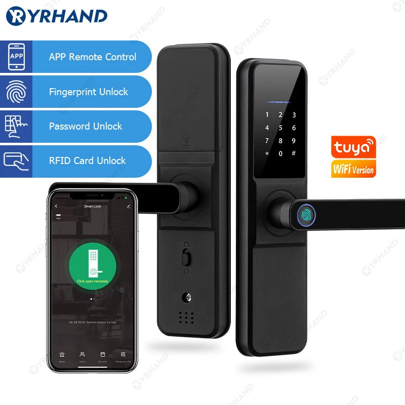 YRHAND H01 Tuya wifi App Unlock fechadura Biometric eletronica digital Waterpoof Fingerprint IC card Smart Door Lock for Home