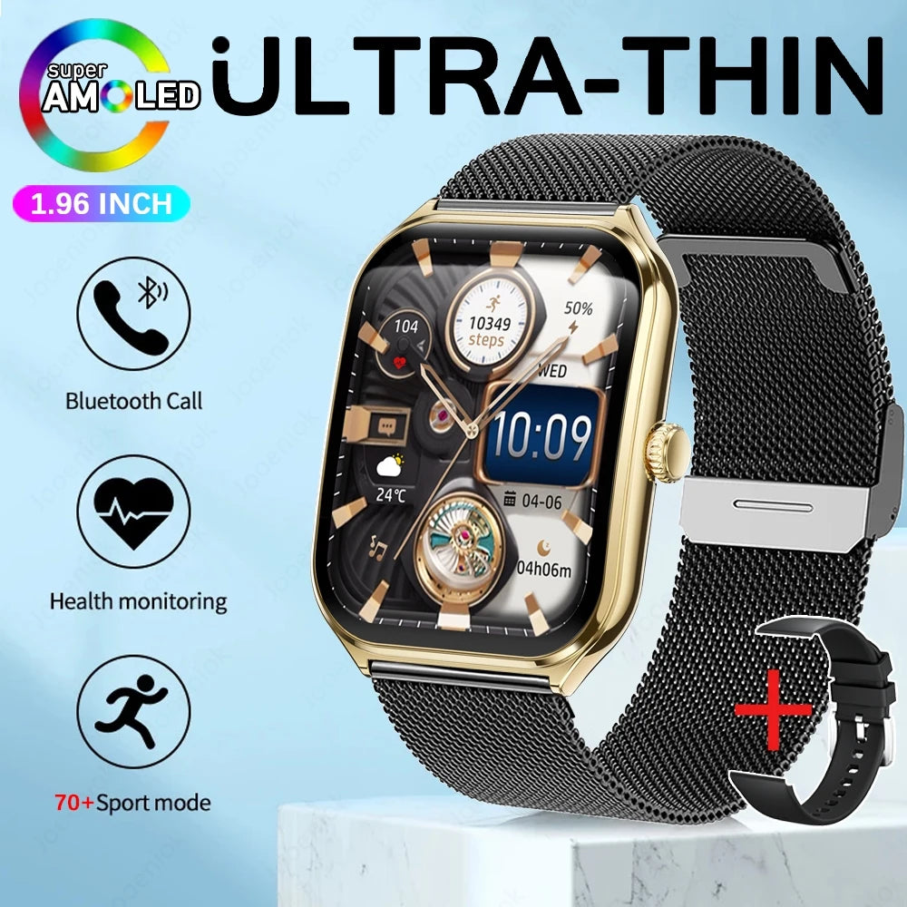 2025 New Ultra Thin Smart Watch Men 1.96"AMOLED 368*448 HD Display Always Show Time Health Monitor Waterproof BT Call Smartwatch