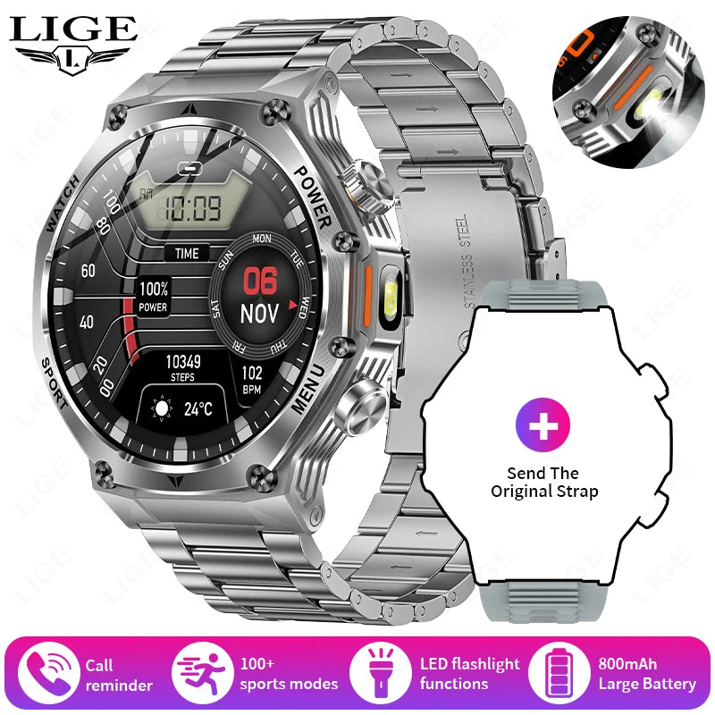 LIGE New Smart Watch Men 800mAh Ultra Long Battery Life Waterproof Outdoor Sport Watches Bluetooth Call Military Smartwatch 2025
