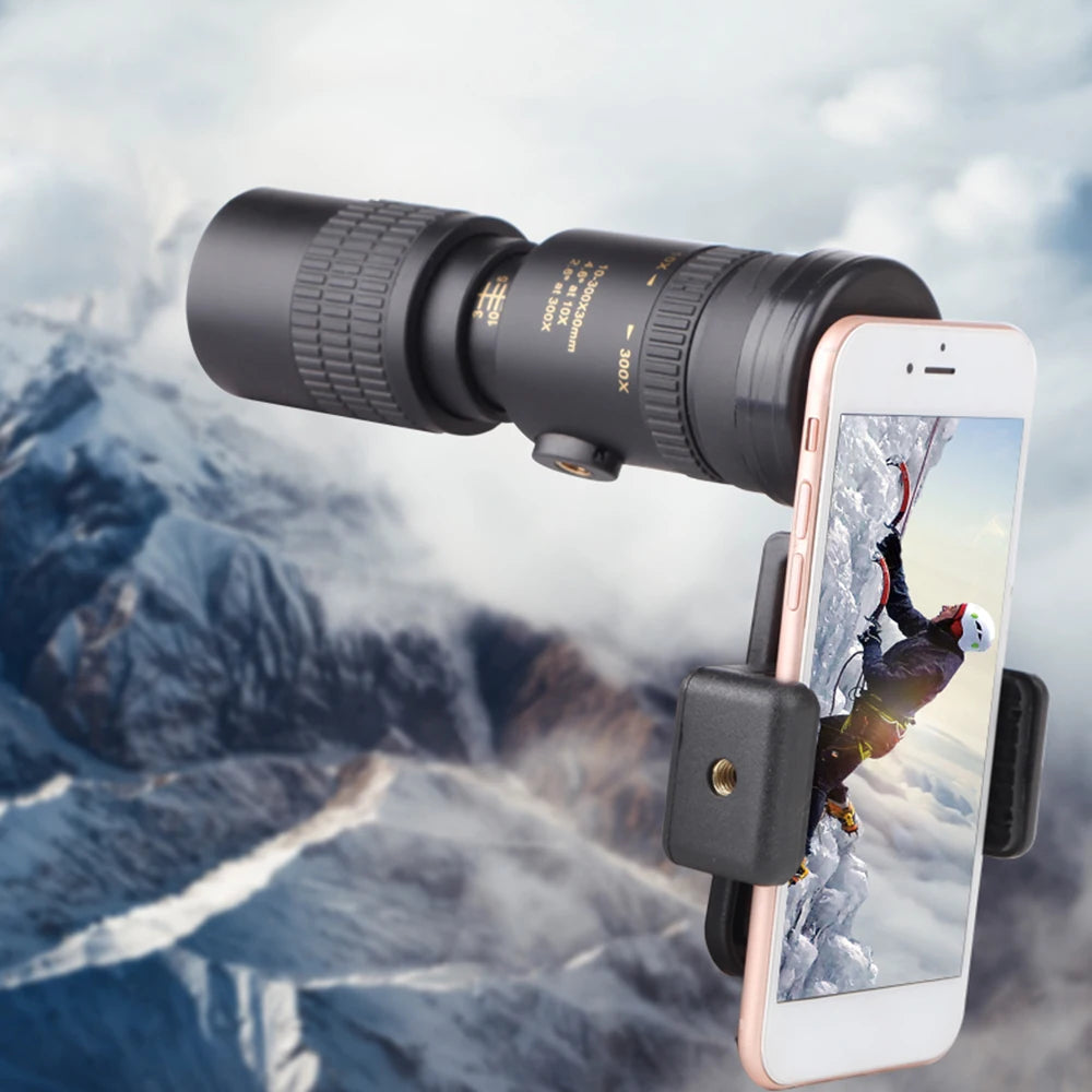 10-300X40mm BAK4 Prism Monocular Telescope Spotting Scope with Smartphone Holder and Tripod for Adults Bird Watching For Outdoor