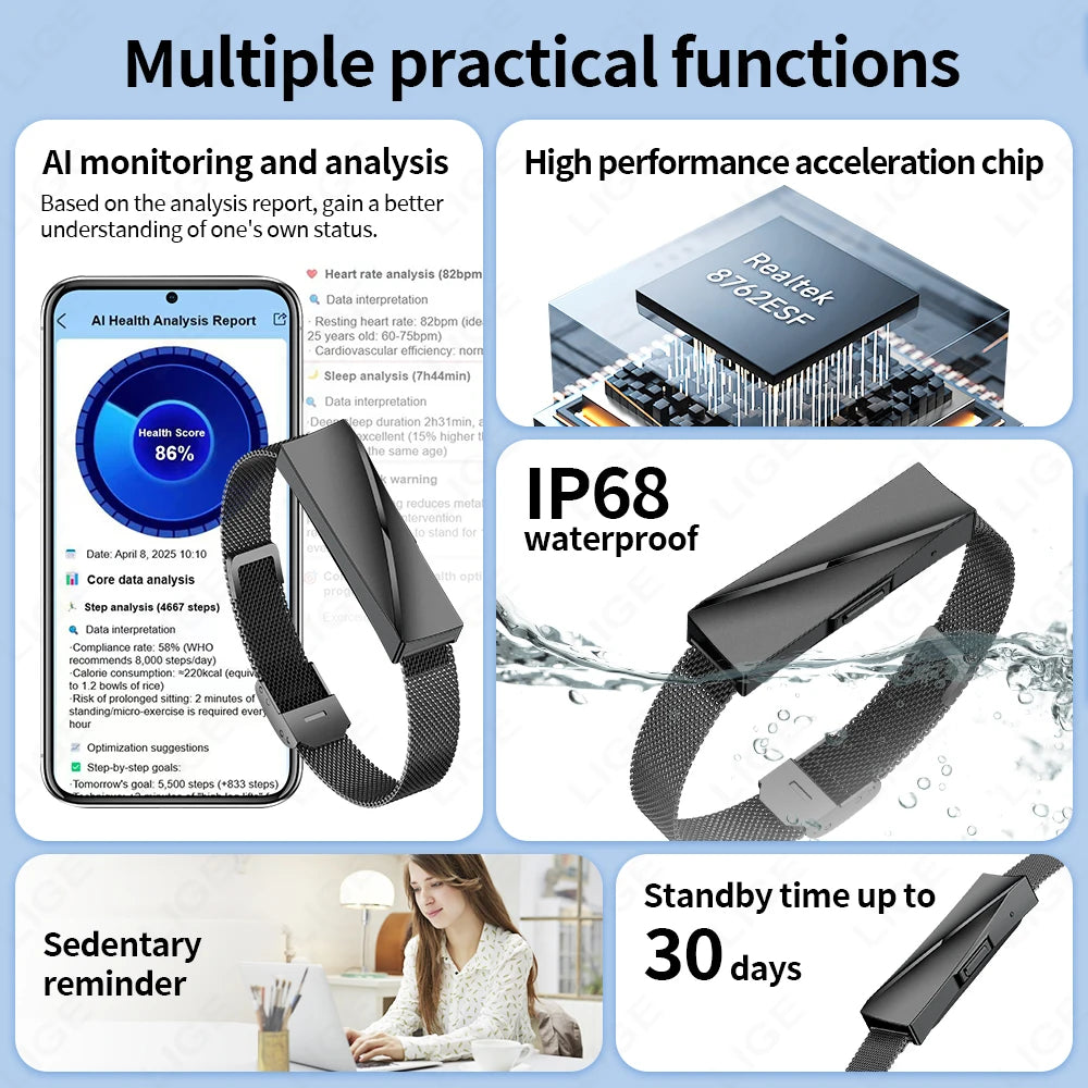 LIGE New Smart Bracelet Women Men Heart Rate Call Reminder Waterproof Wristband For Couple Lady Gifts Fitness Sport Health Band
