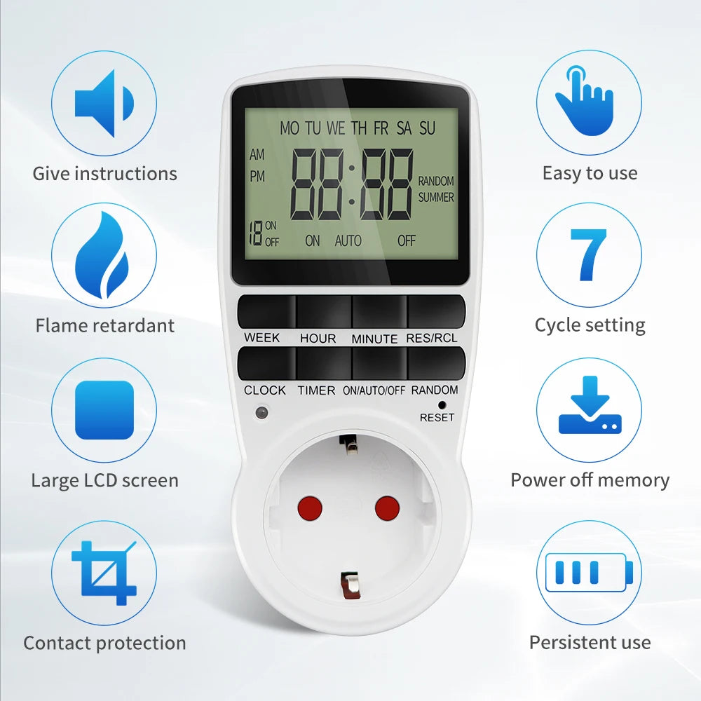 Digital Timer Switch EU Programmable Electronic Timing Socket US UK FR AU Plug Outlet Kitchen Appliance Time Control Day/Hour