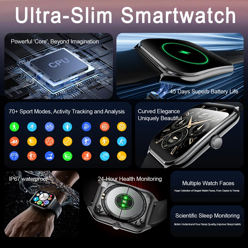 2025 New Ultra Thin Smart Watch Men 1.96"AMOLED 368*448 HD Display Always Show Time Health Monitor Waterproof BT Call Smartwatch
