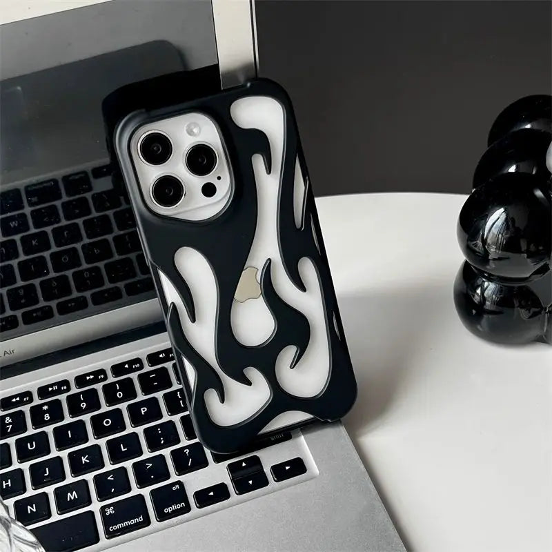 New 3D Flame pattern Hollow Slim Phone Case for iPhone 16 15 14 13 12 11 Pro Max 16E 15 14 16 Plus Shockproof Protective Cover