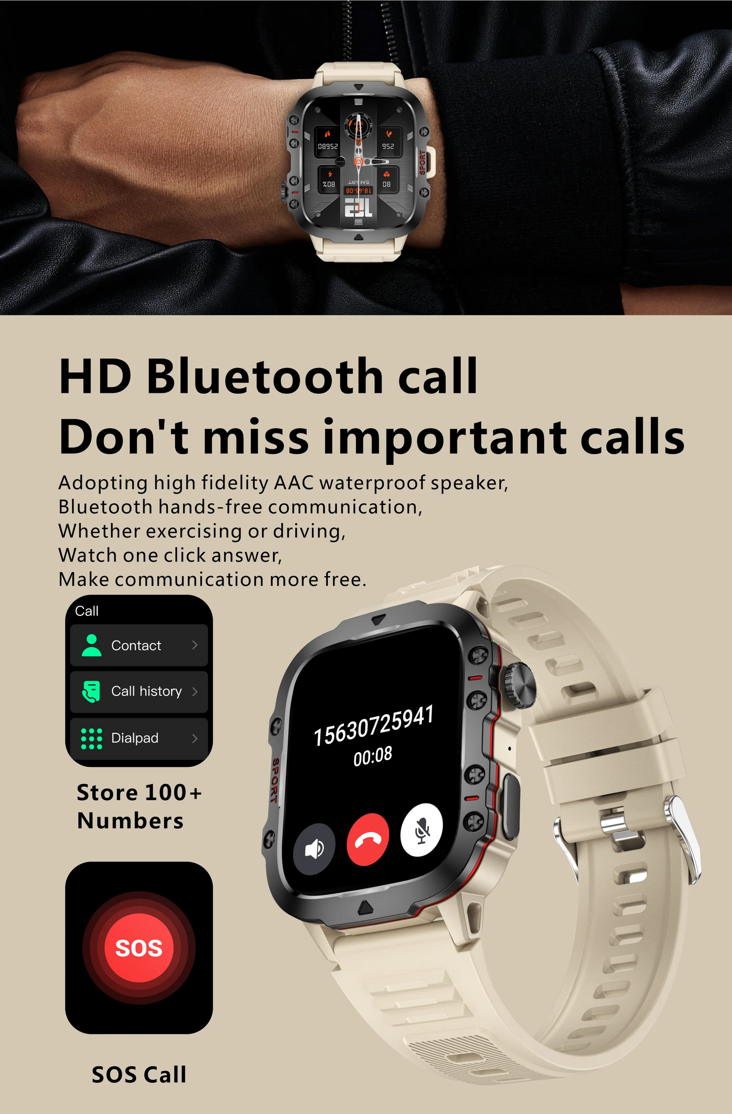 New Original Rugged Military Men Smart Watch Bluetooth Call Fitness Clock 3ATM IP68 Waterproof Sports Smartwatch for Android iOS