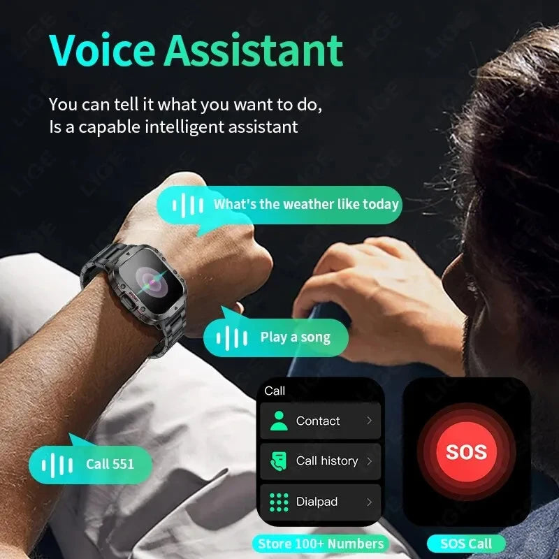 New Original Rugged Military Men Smart Watch Bluetooth Call Fitness Clock 3ATM IP68 Waterproof Sports Smartwatch for Android iOS