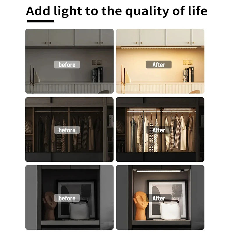 1PC 40CM LED motion sensor cabinet lighting rechargeable kitchen counter lighting, wireless magnetic night lights in the hallway