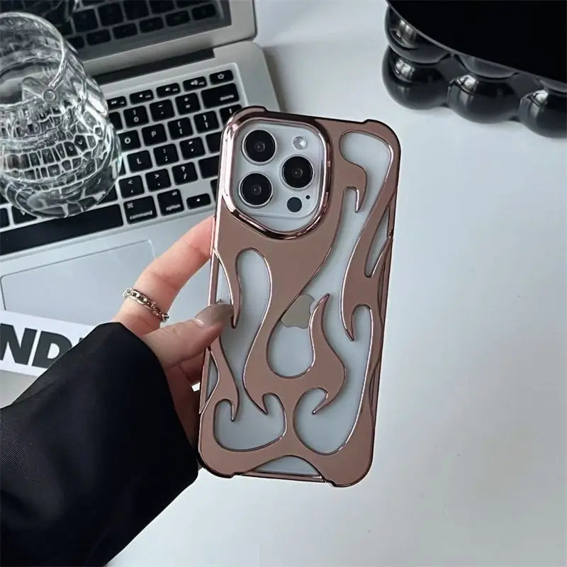 New 3D Flame pattern Hollow Slim Phone Case for iPhone 16 15 14 13 12 11 Pro Max 16E 15 14 16 Plus Shockproof Protective Cover