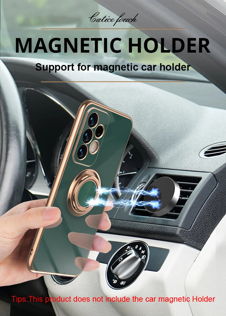 Plating Metal Ring Holder Phone Case For Samsung Galaxy S24 S22 S23 Ultra S21 FE S20 Plus A15 A52 A25 A53 A55 Note 20 Back Cover