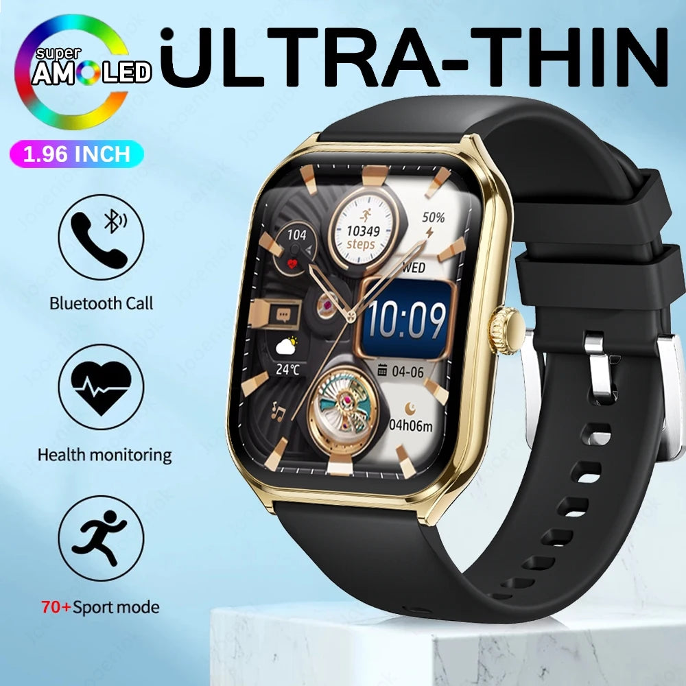 2025 New Ultra Thin Smart Watch Men 1.96"AMOLED 368*448 HD Display Always Show Time Health Monitor Waterproof BT Call Smartwatch