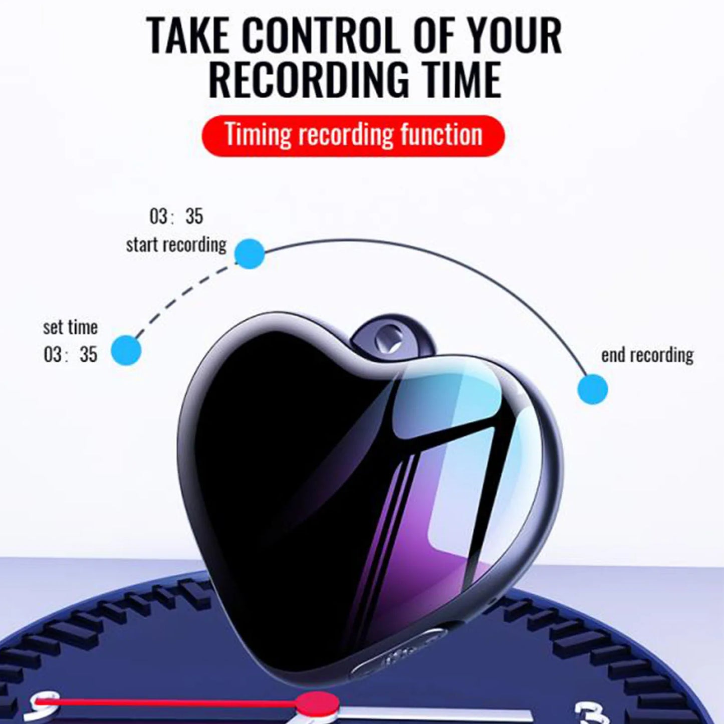 Audio Recorder Heart Pendant Shape Multipurpose Noise Reduction Voice Activated Voice Recorder with Headphones for Lecture