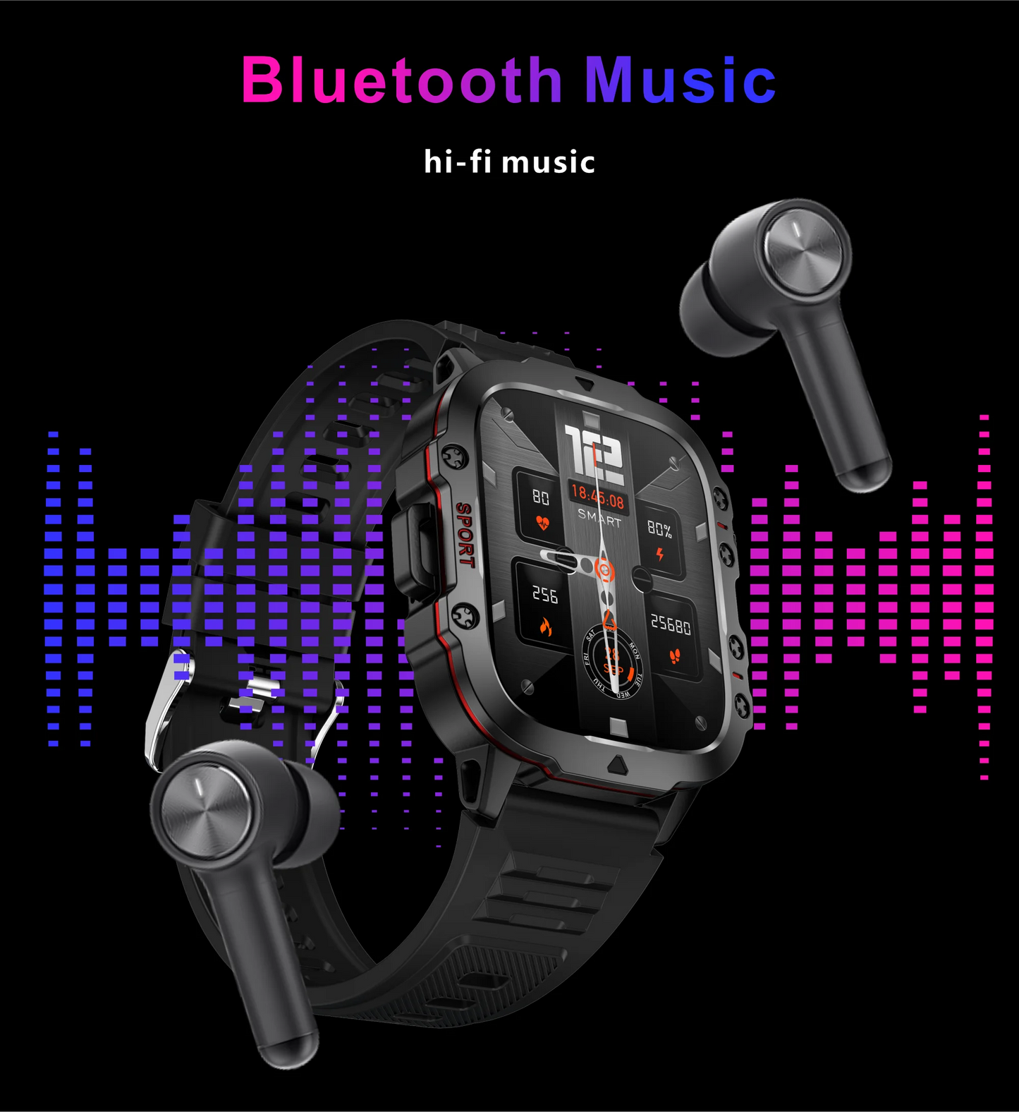 New Original Rugged Military Men Smart Watch Bluetooth Call Fitness Clock 3ATM IP68 Waterproof Sports Smartwatch for Android iOS