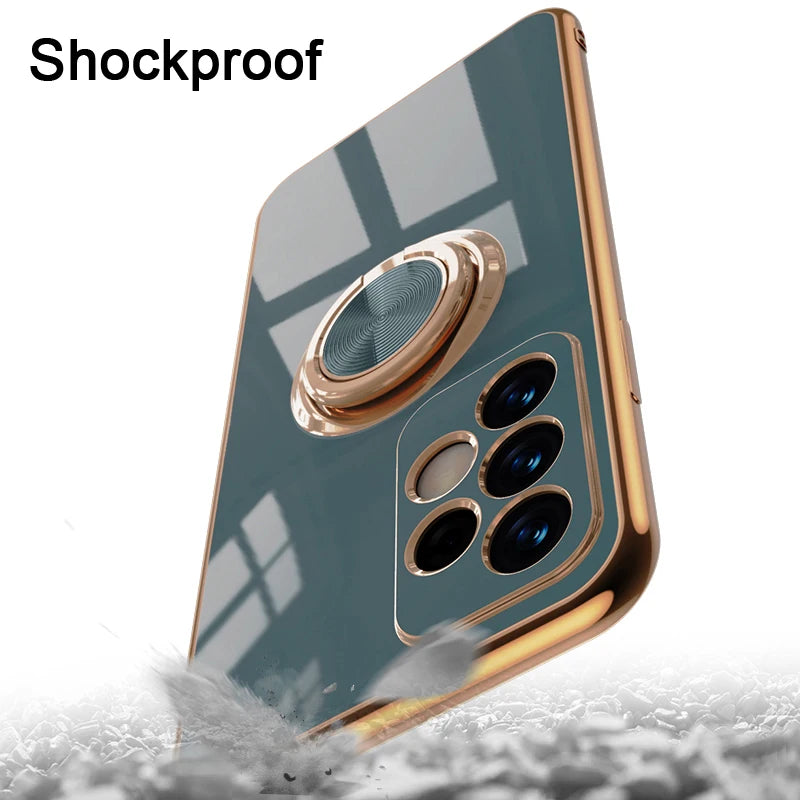 Plating Metal Ring Holder Phone Case For Samsung Galaxy S24 S22 S23 Ultra S21 FE S20 Plus A15 A52 A25 A53 A55 Note 20 Back Cover