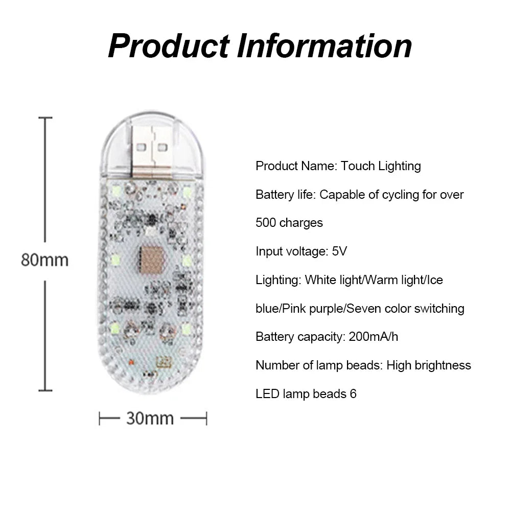 Mini LED Car Touch Light USB Charging Portable Auto Roof Ceiling Reading Night Lamp Wireless Car Decoration Light 