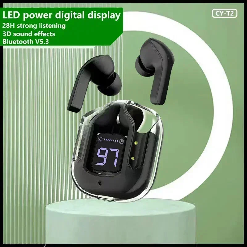 T2 Tws Wireless Bluetooth Headset Transparent Wireless Headphones Power Digital Display Stereo Sound Earphones for Smartphones
