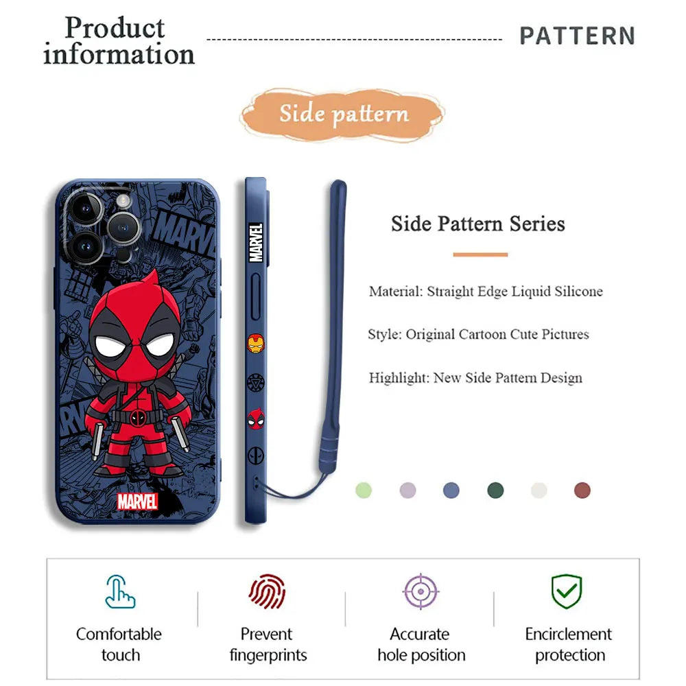 Cartoon Marvel Ironman Deadpool Case for iPhone 12 11 15 Plus X 7 8 13 Mini XR 14 Pro Max SE XS Soft Luxury Cover