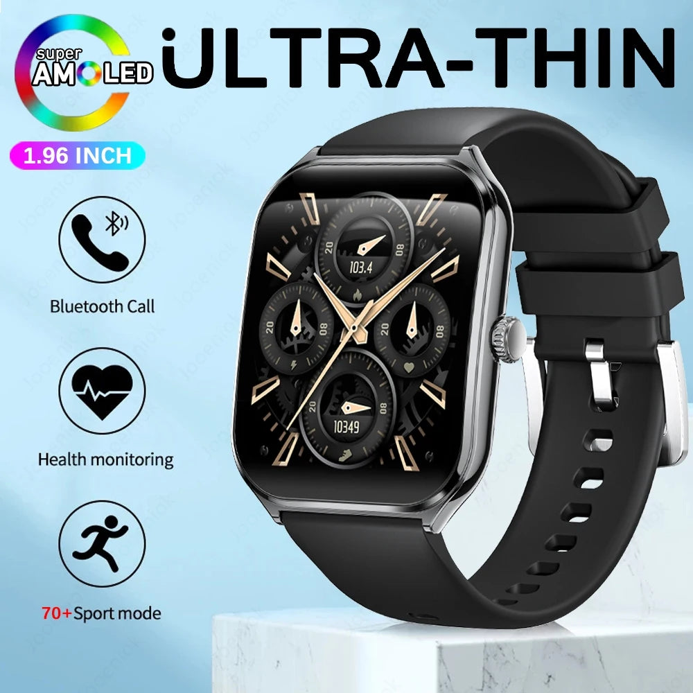 2025 New Ultra Thin Smart Watch Men 1.96"AMOLED 368*448 HD Display Always Show Time Health Monitor Waterproof BT Call Smartwatch