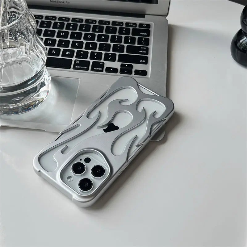New 3D Flame pattern Hollow Slim Phone Case for iPhone 16 15 14 13 12 11 Pro Max 16E 15 14 16 Plus Shockproof Protective Cover