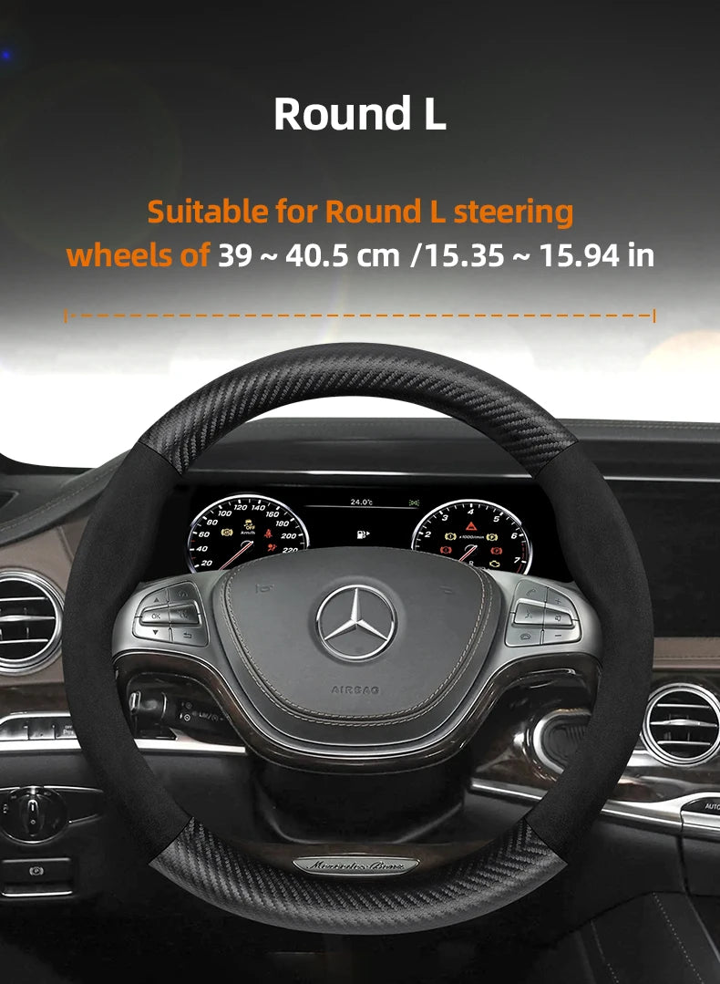 Suitable for Mercedes-Benz Suede Matte Carbon Fiber Texture Steering Wheel Cover Suitable for E Class S C a Glc Suv Eqc Gle Gla Eqe Amg Eq C63 E63 Maybach S600 Phantom Gls600 V Eqv W204 W205 W203