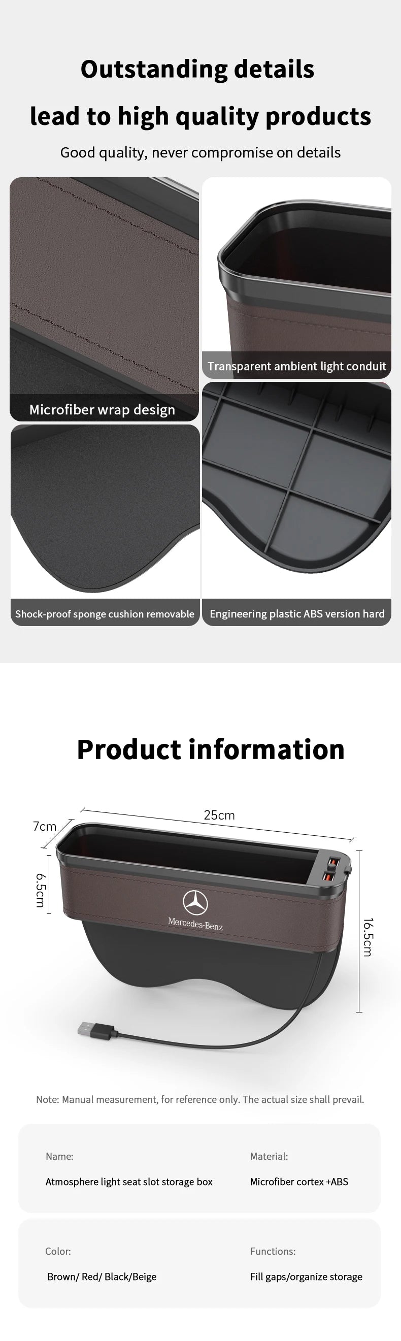 For Mercedes-Benz A B C E S V R Class AMG GLB GLC GLE SLC SLK SL ML Vito Viano Sprinter Pilot Car Seat Storage Case Seat Gap Box