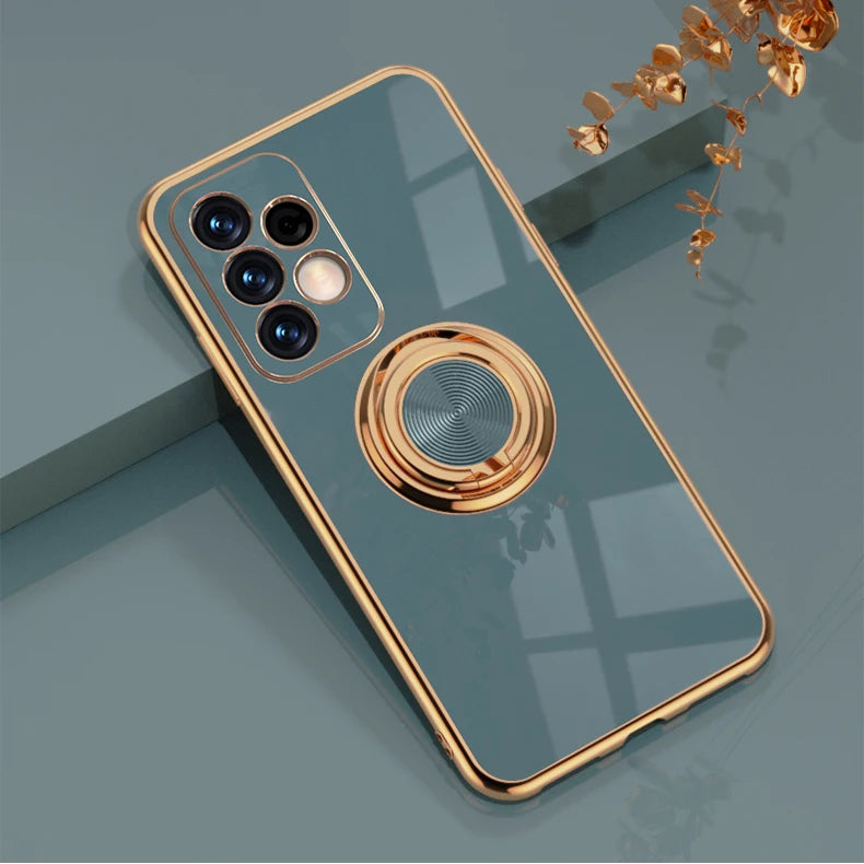 Plating Metal Ring Holder Phone Case For Samsung Galaxy S24 S22 S23 Ultra S21 FE S20 Plus A15 A52 A25 A53 A55 Note 20 Back Cover
