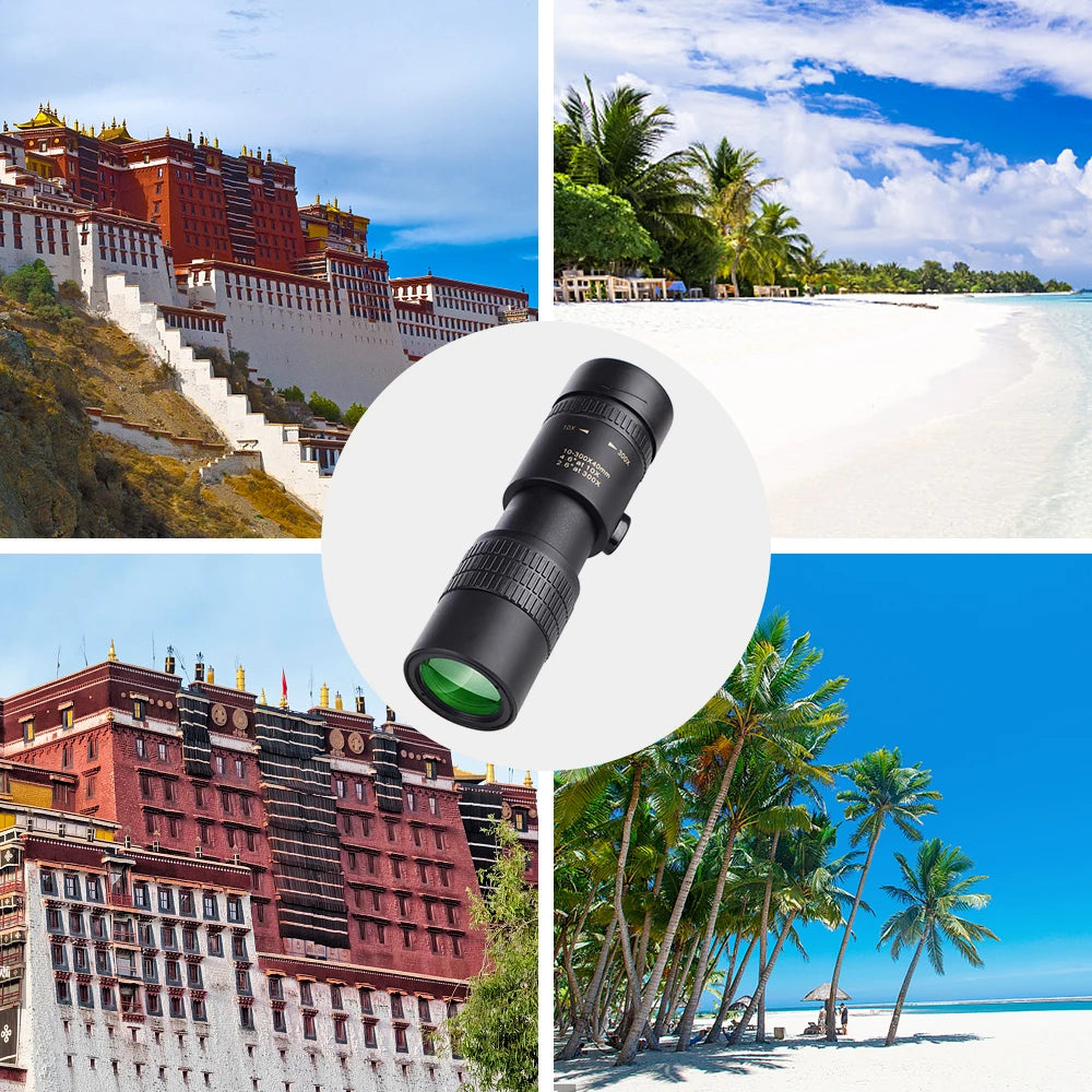 10-300X40mm BAK4 Prism Monocular Telescope Spotting Scope with Smartphone Holder and Tripod for Adults Bird Watching For Outdoor