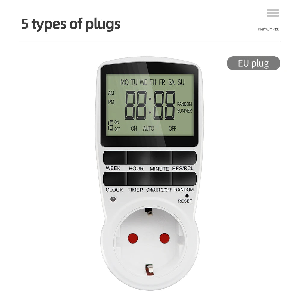 Digital Timer Switch EU Programmable Electronic Timing Socket US UK FR AU Plug Outlet Kitchen Appliance Time Control Day/Hour