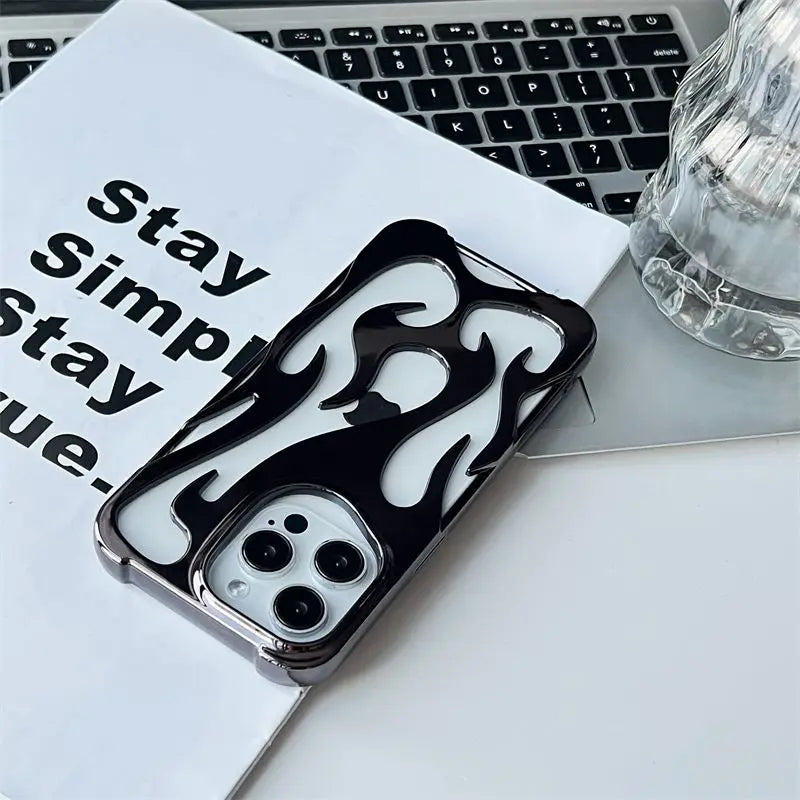 New 3D Flame pattern Hollow Slim Phone Case for iPhone 16 15 14 13 12 11 Pro Max 16E 15 14 16 Plus Shockproof Protective Cover