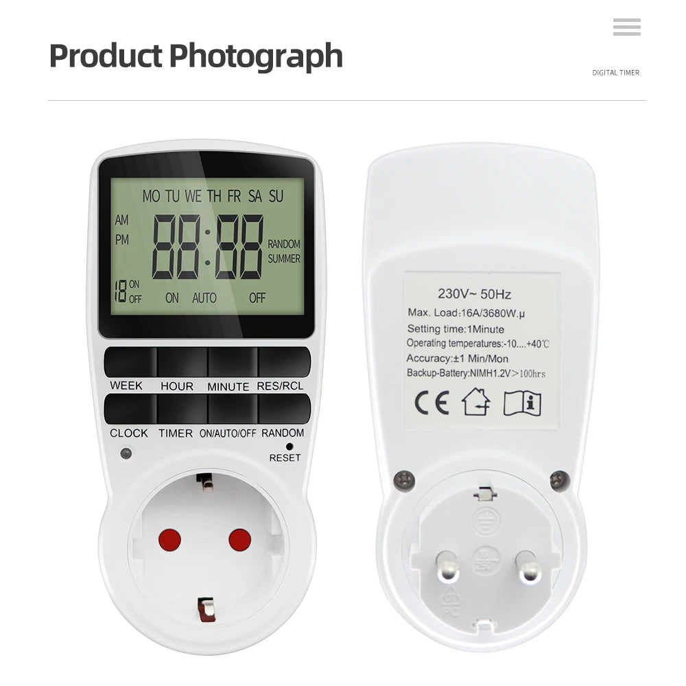 Digital Timer Switch EU Programmable Electronic Timing Socket US UK FR AU Plug Outlet Kitchen Appliance Time Control Day/Hour