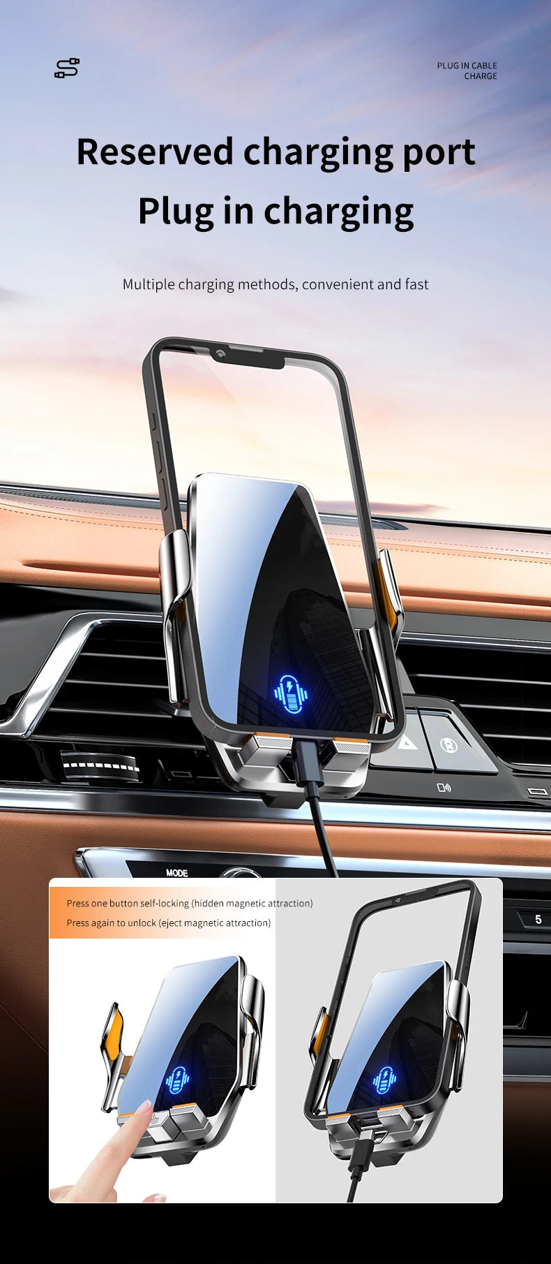 New Max 66W Magnetic Car Phone Holder 15W Wireless Charging Infrared Sensing Touch Control for iPhone Andorid Car Air Vent Mount