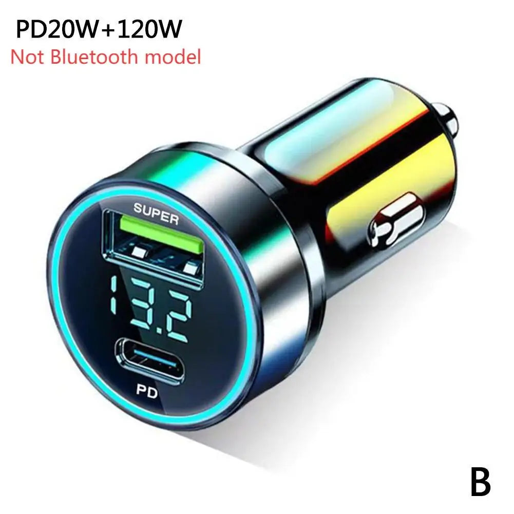 Bluetooth 5.0 Car FM Transmitter PD Type-C Dual USB Ambient Player MP3 Charger Type-C Wireless Light 18W Handsfree PD QC3.0 Y3Z4