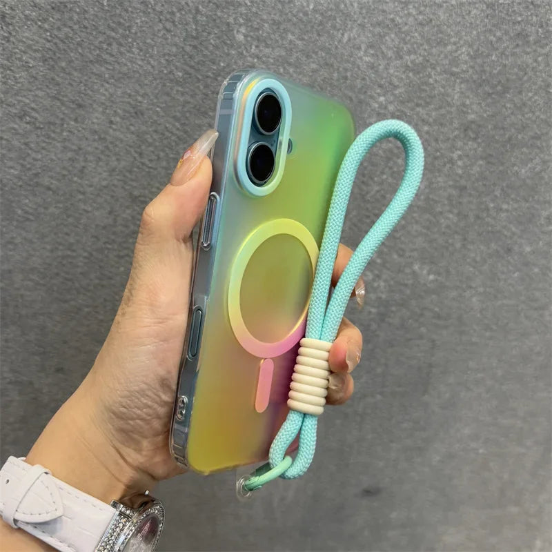 Aurora Gradient Matte Magnetic Case For iPhone 16 15 14 Pro Max 16 Plus 13 Laser Colorful Rainbow for Magsafe Shockproof Cover