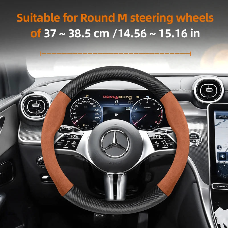 Suitable for Mercedes-Benz Suede Matte Carbon Fiber Texture Steering Wheel Cover Suitable for E Class S C a Glc Suv Eqc Gle Gla Eqe Amg Eq C63 E63 Maybach S600 Phantom Gls600 V Eqv W204 W205 W203